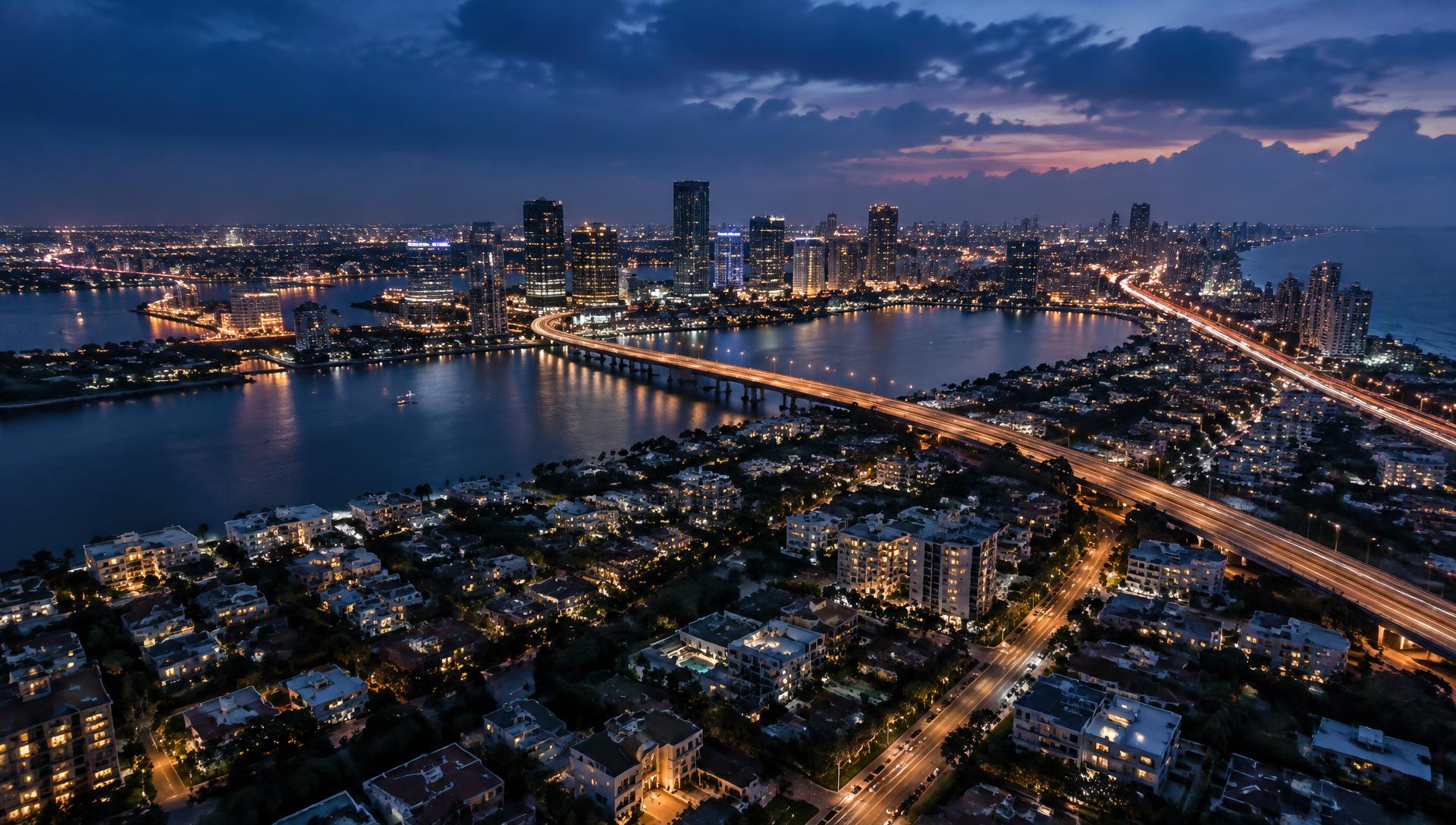 Lagos at blue hour — lagoon, bridges and residential estates