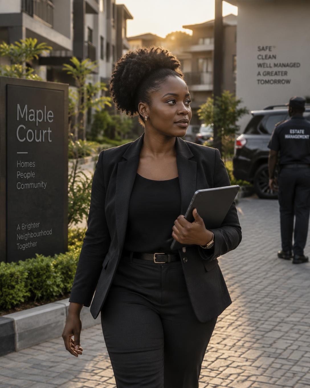 Property manager on her morning walk through an estate
